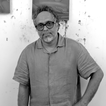 Riyas Komu, artist and curator, in his studio